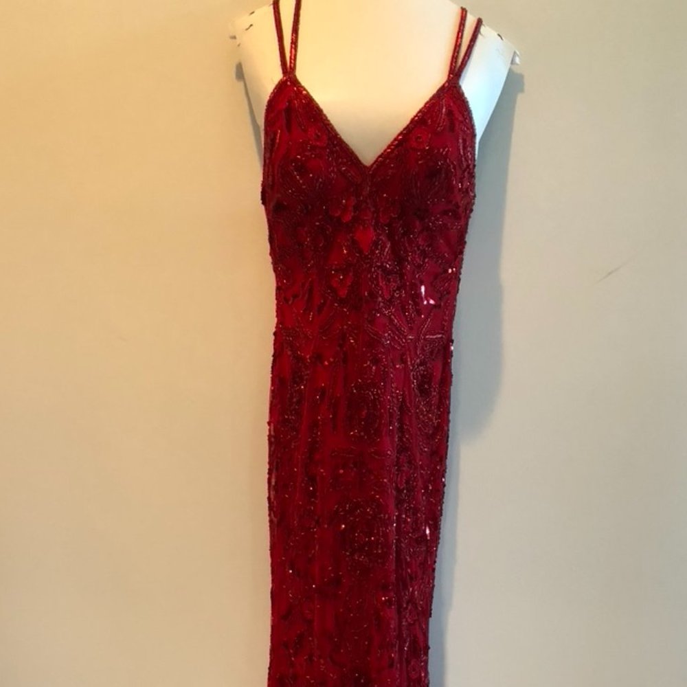 Red Beaded Sherri Hill Dress Size 10 - Picture 3 of 9